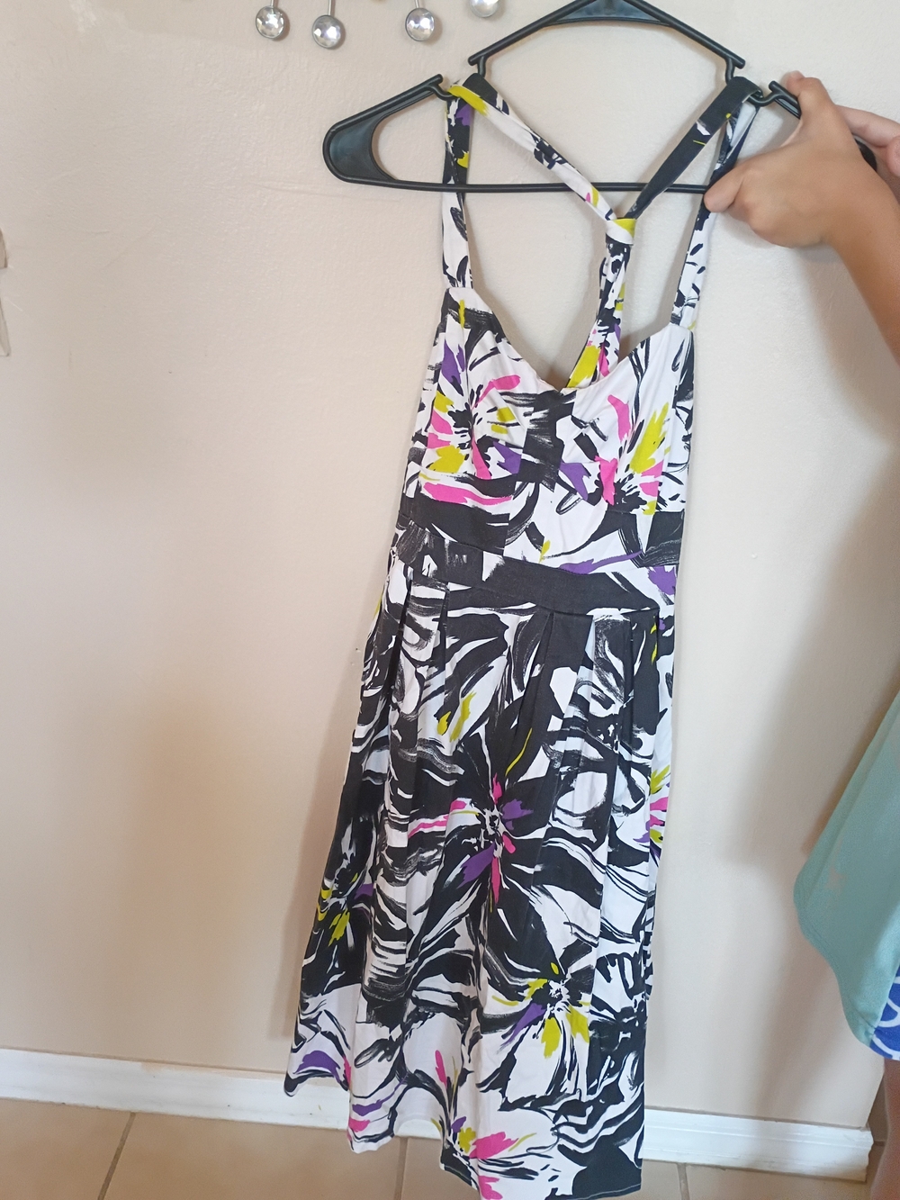 New Directions Black and White Dress with Yellow Floral Accents